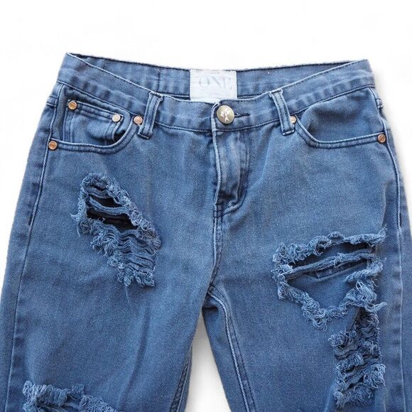 One Teaspoon Distressed Straight Leg Medium Wash Jeans Women's 26 - Picture 8 of 13